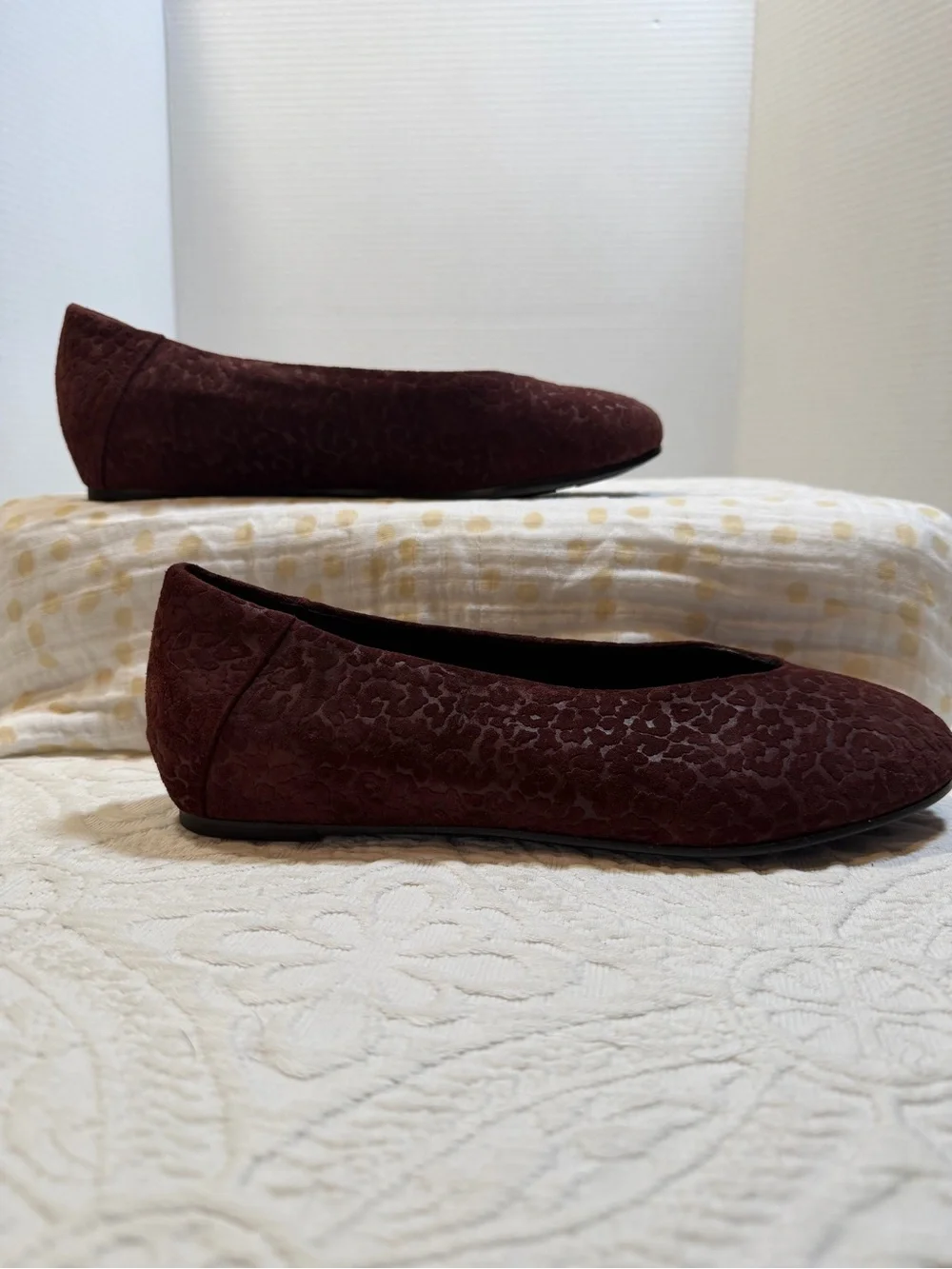 Eileen Fisher Suede Ballet Flats Burgundy 9.5 Leopard-Embossed Pattern Slip-on